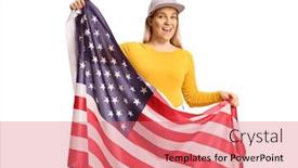  Presentation with usa flag - Theme having happy-young-female-holding background and a coral colored foreground