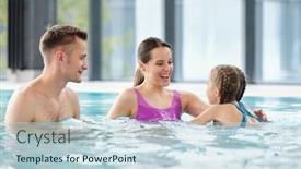  Presentation with swimming pool - PPT layouts enhanced with happy-young-female-in-lilac background and a sky blue colored foreground