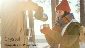  Presentation with pine trees - Beautiful slides featuring happy-young-female-in-warm backdrop and a coral colored foreground