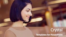  Presentation with student - Amazing presentation having happy young female student sudying backdrop and a  colored foreground