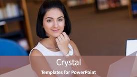  Presentation with student - Amazing presentation design having happy young female student sudying backdrop and a  colored foreground