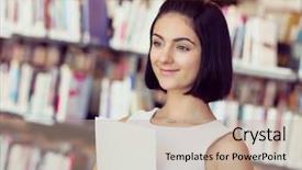  Presentation with worried young female college student - Presentation featuring happy young female student sudying background and a  colored foreground