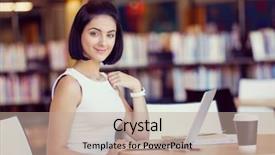  Presentation with student - Beautiful slides featuring happy young female student sudying backdrop and a  colored foreground