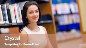  Presentation with worried young female college student - Slide deck consisting of happy young female student sudying background and a  colored foreground