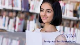  Presentation with student - PPT theme with happy young female student sudying background and a  colored foreground