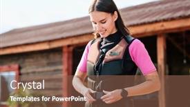  Presentation with safety training - Audience pleasing presentation design consisting of happy-young-female-surfer-fastening backdrop and a tawny brown colored foreground