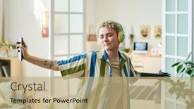  Presentation with prosthesis - Presentation featuring happy-young-female-with-arm background and a coral colored foreground