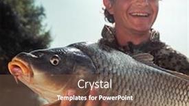  Presentation with fisherman - Cool new slide deck with happy-young-fisherman-holds backdrop and a tawny brown colored foreground