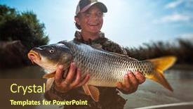  Presentation with fisherman - PPT theme enhanced with happy-young-fisherman-holds background and a tawny brown colored foreground