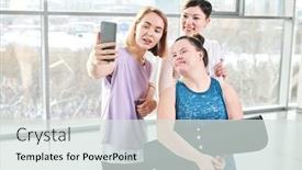  Presentation with females - Slide deck consisting of happy-young-fitness-instructor background and a sky blue colored foreground