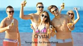  Presentation with beer garden friends in tracht - Theme featuring happy young friends drinking beer background and a coral colored foreground