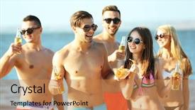  Presentation with beer - Amazing theme having happy young friends drinking beer backdrop and a coral colored foreground