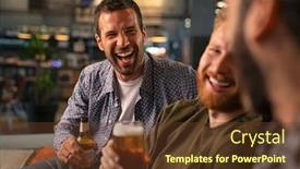  Presentation with friends - Presentation theme consisting of happy-young-friends-drinking-draft background and a tawny brown colored foreground