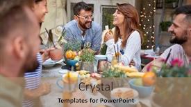  Presentation with eating - Cool new slides with happy-young-friends-eating backdrop and a coral colored foreground