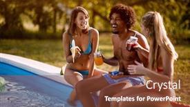  Presentation with summer holiday - Beautiful presentation theme featuring happy-young-friends-enjoy backdrop and a tawny brown colored foreground