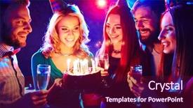  Presentation with happy birthday - Slide set having happy young friends enjoying birthday background and a wine colored foreground