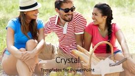  Presentation with farewell of friends - Colorful slide deck enhanced with happy young friends having picnic backdrop and a coral colored foreground