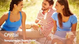  Presentation with picnic - Presentation theme with happy young friends having picnic background and a coral colored foreground