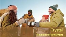  Presentation with pigeon ford mountains - Presentation featuring happy-young-friends-in-winterwear background and a tawny brown colored foreground