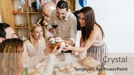  Presentation with gender reveal - Amazing slide deck having happy-young-friends-laughing backdrop and a coral colored foreground