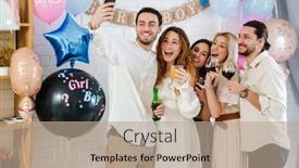  Presentation with gender reveal - Colorful slide set enhanced with happy-young-friends-taking-selfie backdrop and a  colored foreground