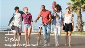  Presentation with ethnic group - Presentation theme consisting of happy young friends walking background and a coral colored foreground