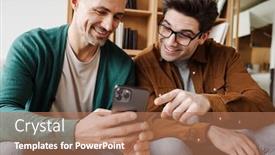  Presentation with gay - Presentation theme featuring happy-young-gay-couple-using background and a coral colored foreground