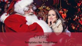  Presentation with christmas girl - PPT layouts enhanced with happy young girl and santa claus are sitting at armchair in home merry christmas and happy new year background and a red colored foreground