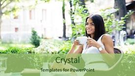  Presentation with coffee - Beautiful slide deck featuring happy young girl drinking coffee in restaurant outdoors backdrop and a mint green colored foreground