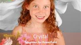  Presentation with feather - Audience pleasing presentation design consisting of happy young girl holding flowers wearing huge handmade feather bonnet backdrop and a coral colored foreground