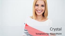  Presentation with flag - Presentation featuring happy young girl holding polish background and a sky blue colored foreground