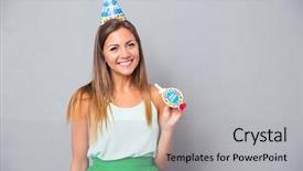  Presentation with happy birthday - Presentation theme enhanced with happy young girl in birthday background and a light gray colored foreground