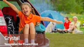  Presentation with car - Beautiful PPT theme featuring happy young girl in car backdrop and a tawny brown colored foreground