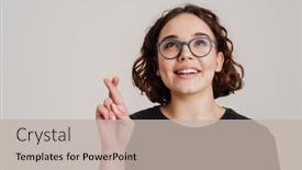  Presentation with good luck - Audience pleasing PPT theme consisting of happy-young-girl-in-casual backdrop and a soft green colored foreground