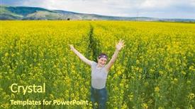  Presentation with rapeseed - Presentation design enhanced with happy young girl in rapeseed background and a tawny brown colored foreground