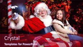  Presentation with christmas girl - Colorful slides enhanced with happy young girl is sitting near santa claus at home merry christmas and happy new year backdrop and a tawny brown colored foreground