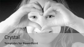  Presentation with hands heart - PPT theme consisting of happy young girl making heart background and a  colored foreground