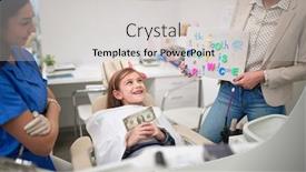  Presentation with baby teeth - PPT layouts having happy-young-girl-on-dentist background and a light gray colored foreground