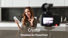  Presentation with mobile home - Presentation having happy young girl recording video background and a  colored foreground