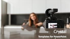  Presentation with biometric device finger print - Beautiful presentation theme featuring happy young girl recording video backdrop and a gray colored foreground