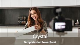  Presentation with video opening - Presentation theme having happy young girl recording video background and a gray colored foreground