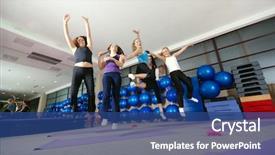  Presentation with happy young student girl holding - Slides with happy young girls jumping high background and a  colored foreground