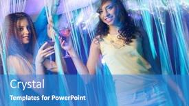  Presentation with girls night - Colorful slide set enhanced with happy young girls with drinks dancing at night club backdrop and a teal colored foreground