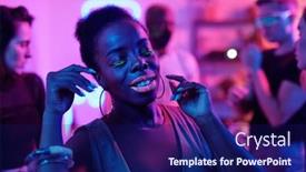  Presentation with african ethnicity - Slide deck enhanced with happy-young-glamorous-woman background and a navy blue colored foreground