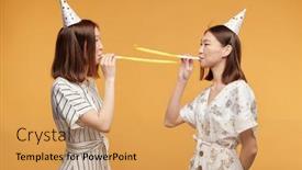  Presentation with happy birthday - PPT theme with happy-young-gorgeous-twins background and a yellow colored foreground