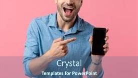  Presentation with pink-black - Presentation consisting of happy-young-guy-pointing-finger background and a ocean colored foreground