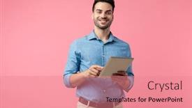  Presentation with tab - Presentation theme with happy-young-guy-smiling background and a coral colored foreground