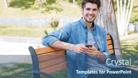  Presentation with man sitting bench - Amazing PPT layouts having happy-young-handsome-man-sitting backdrop and a ocean colored foreground