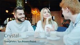  Presentation with cappuccino - Presentation enhanced with happy-young-heterosexual-couple-chatting background and a light blue colored foreground