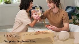  Presentation with bed hotel - Slide set enhanced with happy-young-heterosexual-couple background and a coral colored foreground